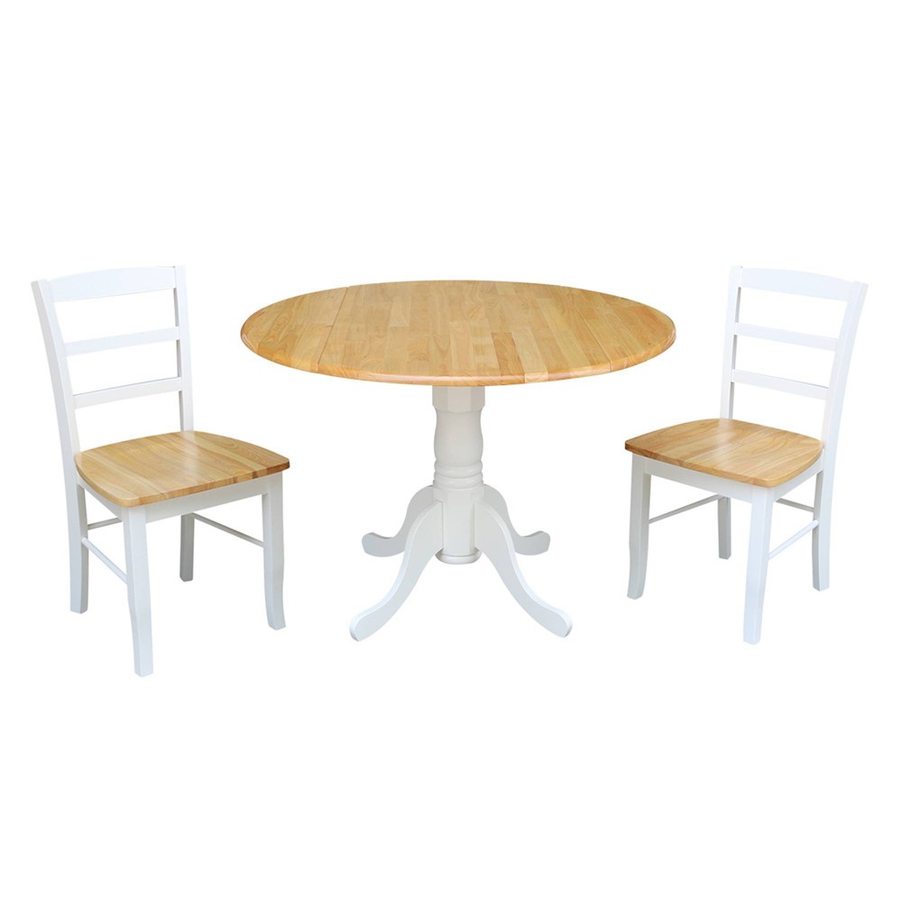 Photos - Dining Table International Concepts 42" Dual Drop Leaf  with 2 Madrid Ladderback Chairs White/Natural : Round Kitchen Table S