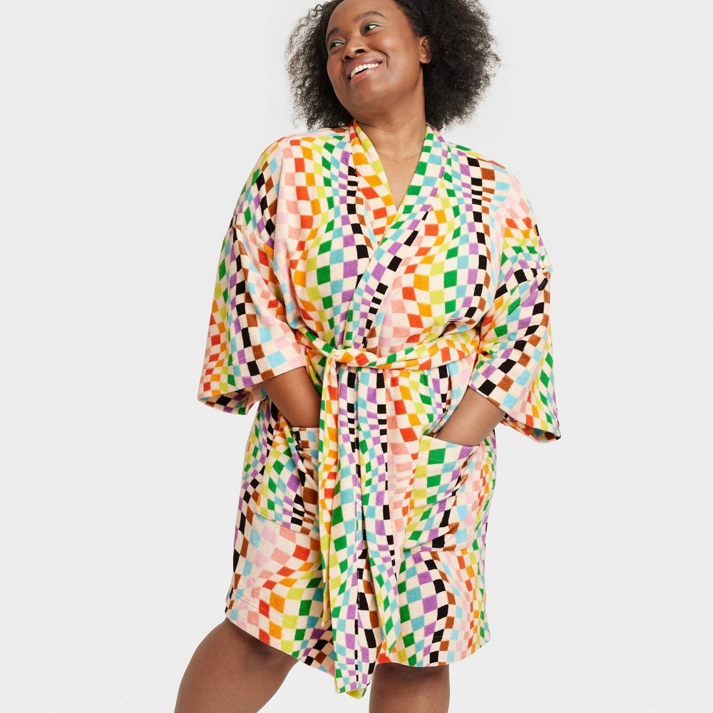 Pride Adult Rainbow Checkered Robe - M