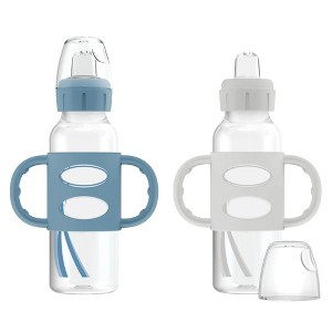 LunaLulinlk Narrow Sippy Spout Bottle with 100% Silicone Handles, 8oz/250ml, 6m+, Light Blue & Gray, BPA Free, 2 Pack - 1 of 4
