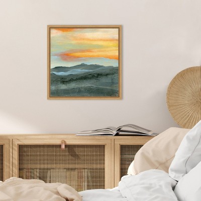 Sunset Over Blue Mountains Canvas Wall Art Print in Wooden Frame
