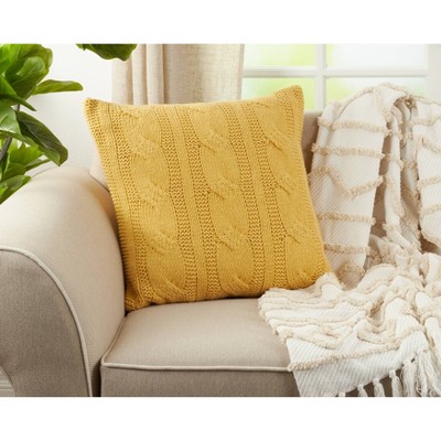 Saffron Cable Knit Cotton Square Throw Pillow