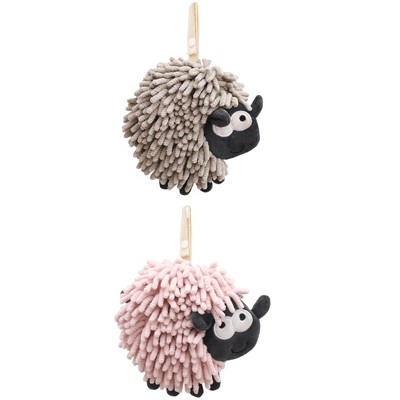 REGALWOVEN Cute Sheep Shape Chenille Soft Absorbent Hand Towels 2 Pcs