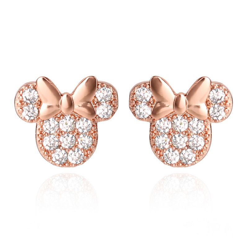 Disney Minnie Mouse Brass Flash Rose Gold Plated CZ Stud Earrings, 3 of 4