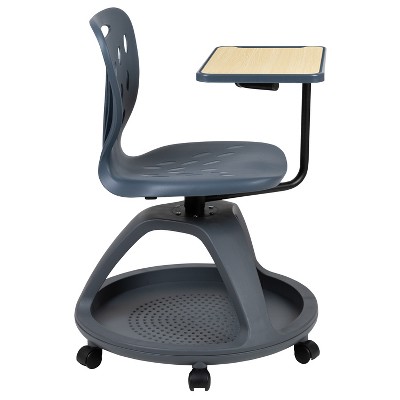 Versatile Gray Mobile Desk Chair with Tablet Arm and Storage