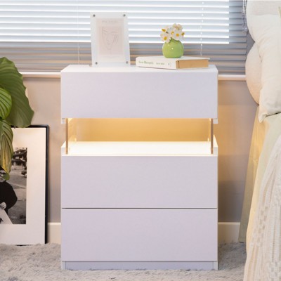 NicBex 19.67 inch Wide Nightstand with 3 Drawers,Modern Side Table with Multi-colour RGB LED Light,Bedside Table for Bedroom,Living Room,White/Blue
