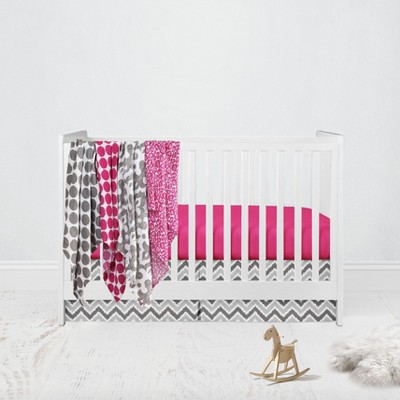 Bacati - Ikat Dots Leopard  Pink Grey Girls 6 pc Crib Set with 4 Muslin Swaddle Blankets