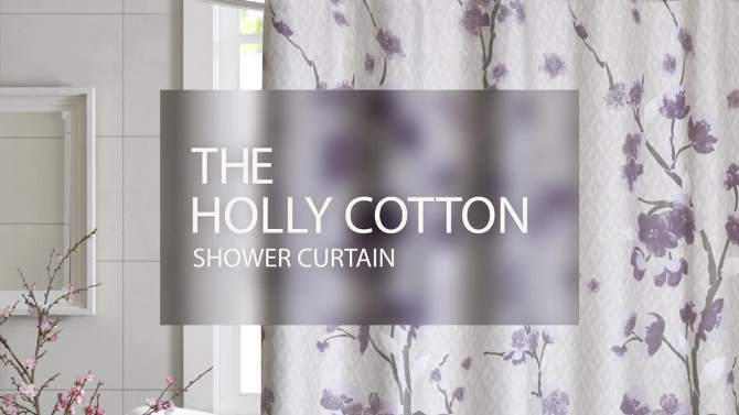 Sakura Cotton Printed Shower Curtain - Purple, 2 of 6, play video