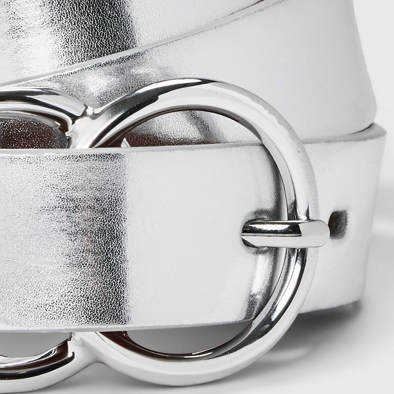Women's Metallic Double Buckle Belt - A New Day™ Silver, 4 of 7