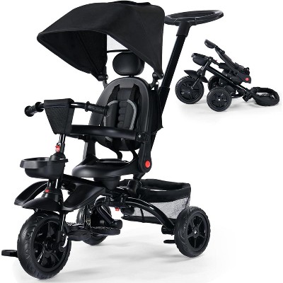 Kinder King 7 in 1 Kids Baby Stroller Tricycle Folding Toddler Trike w/Adjustable Push Handle