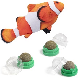 Potaroma Flopping Fish Cat Dog Toy and 3 Silvervine Catnip Balls - 1 of 3