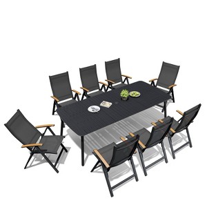 Crestlive Products 7pc Outdoor Dining set Patio Rectangle Table with Folding Chairs Aluminum Frame with Wood-Like Tabletop and Umbrella Hole - 1 of 4