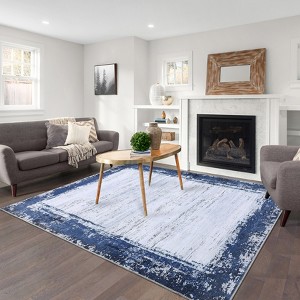 Modern Bordered Area Rugs for Bedroom Machine Washable Living Room Rug - 1 of 4