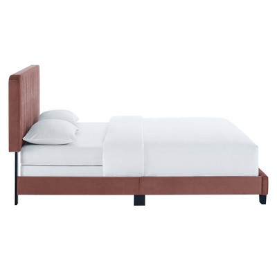 Dusty Rose Velvet Upholstered King Bed with Tufted Headboard