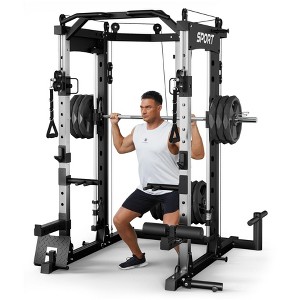 Smith Machine Home Gym 2200LBS, Multi-Function Squat Rack Power Cage with Smith Bar, LAT Pulldown Machines, Cable Crossover System & More Attachments - 1 of 4