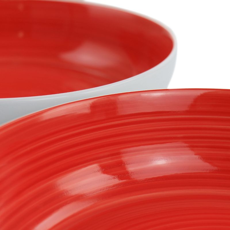 Gibson Home Crenshaw 8.5 Inch 2 Piece Stoneware Dinner Bowl Set in Red and White, 3 of 7