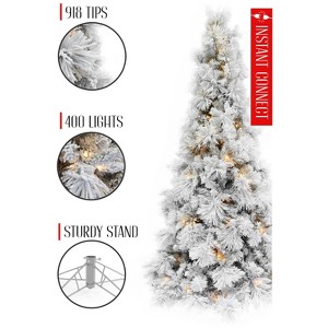 Perfect Holiday Pre-lit Slim Snow Flocked Atka Christmas Tree with Metal Stand and Instant Connect - 1 of 4