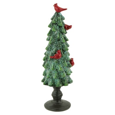 Northlight 8.75" Green Glittered Christmas Tree With Red Cardinals Decoration