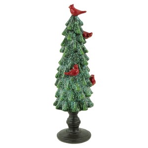 Northlight Glittered Christmas Tree with Cardinals Decoration - 8.75" - Green and Red - 1 of 4
