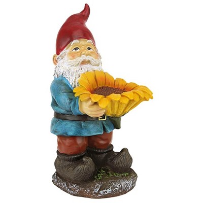 Colorful Resin Garden Gnome with Sunflower Bird Feeder
