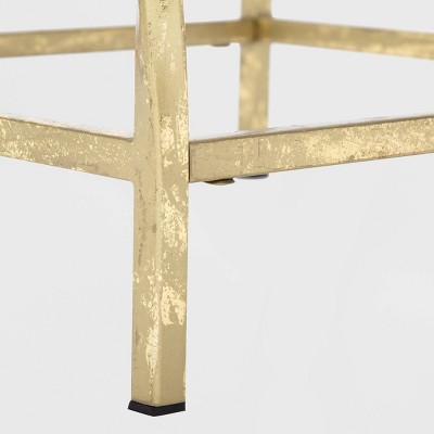 Navy Blue Mango Wood Accent Table with Gold Metal Frame