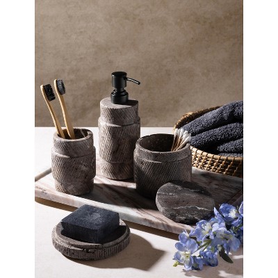 Tallinn Gray Travertine Marble 4-Piece Bath Accessories Set