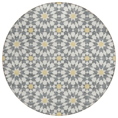 Gray Ivory And Gold Floral Medallion Washable Indoor Outdoor Area Rug