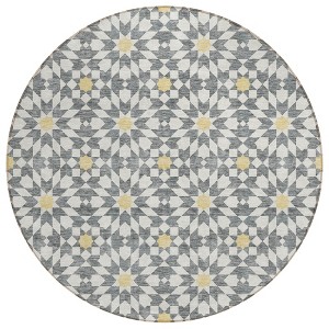 Gray Ivory And Gold Floral Medallion Washable Indoor Outdoor Area Rug - 1 of 4