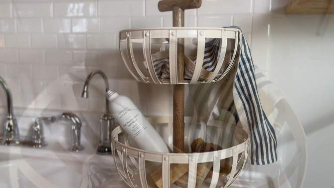 2 Tiered Countertop Kitchen Basket White Metal & Wood by Foreside Home & Garden, 2 of 9, play video