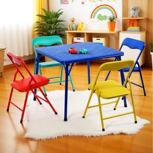 FurnitureR 5-Piece Folding Table and Chairs Set, Square Table and Chairs for Daycare and Classrooms, Small Children's Activity Table and Chairs Set - 1 of 4