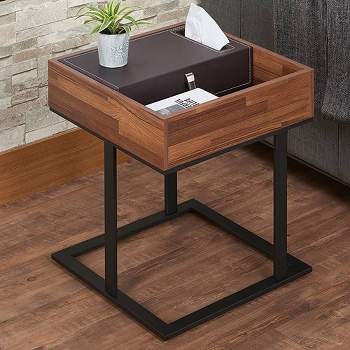 20" Sara II Accent Table Espresso PU, Walnut/Sandy Black - Acme Furniture
