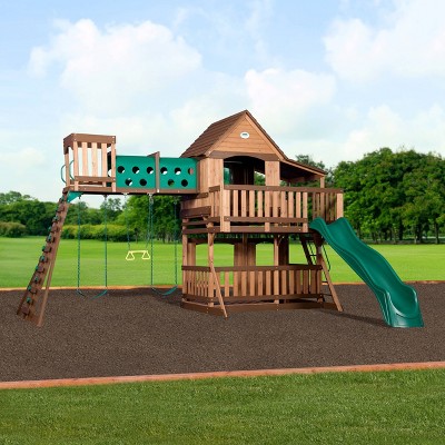 Woodridge Elite Cedar Swing Set with Green Slide and Sandbox