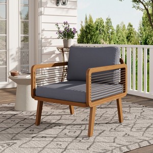 Scott Living Sierra Outdoor Acacia Wood and Rope Club Chair with Water-Resistant Gray Cushions - 1 of 4