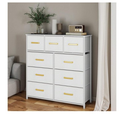 Fabric Dresser  with 9 Drawers ,Storage Organizer Unit for Living Room, Hallway ,Sturdy Steel Frame, Wooden Top