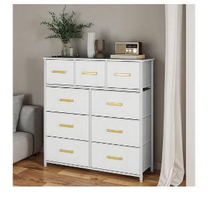 Fabric Dresser  with 9 Drawers ,Storage Organizer Unit for Living Room, Hallway ,Sturdy Steel Frame, Wooden Top - 1 of 4