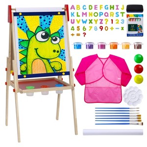 Kids Wooden Easel with Paper Roll,Adjustable Double Sided Wooden Kids Easel Drawing Board with Magnetic Chalkboard, for Kids 3+ - 1 of 4