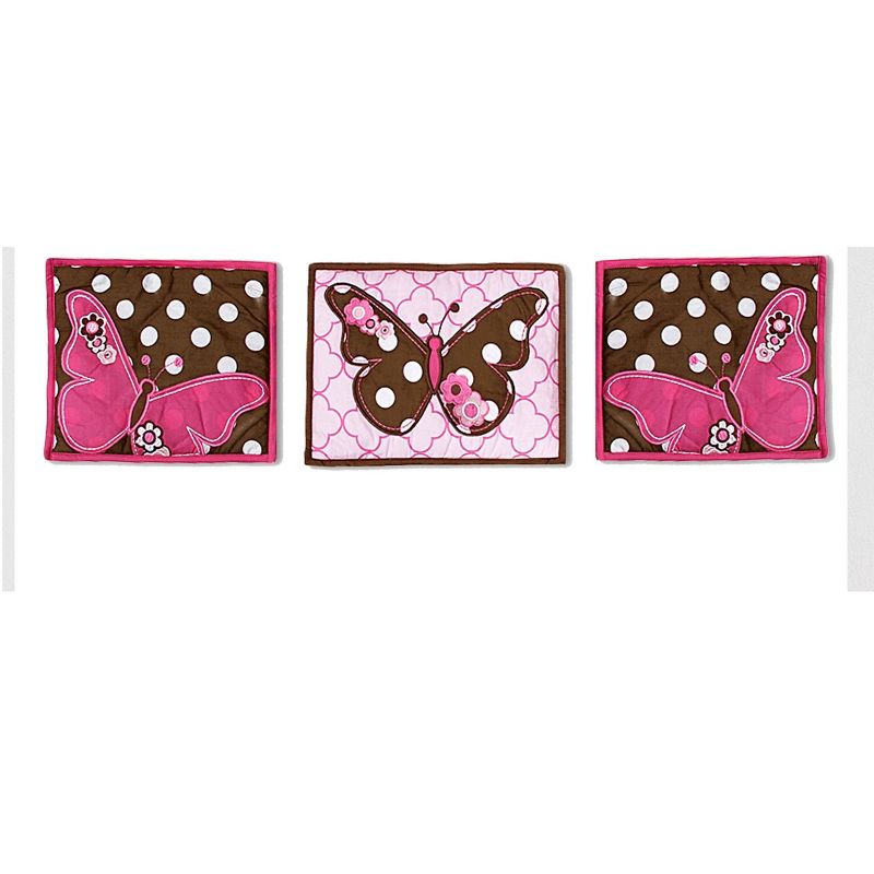 Bacati - Buttefly Pink Chocolate 10 pc Crib Bedding Set with Long Rail Guard Cover, 3 of 12