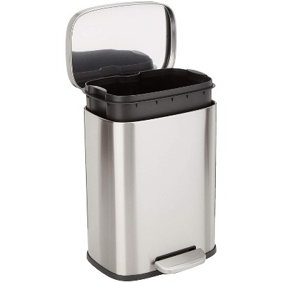 Basics Smudge Resistant Small Rectangular Trash Can With Soft-Close Foot Pedal, Brushed Stainless Steel
