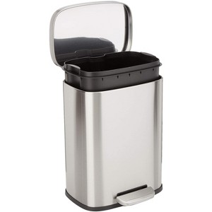 Basics Smudge Resistant Small Rectangular Trash Can With Soft-Close Foot Pedal, Brushed Stainless Steel - 1 of 4