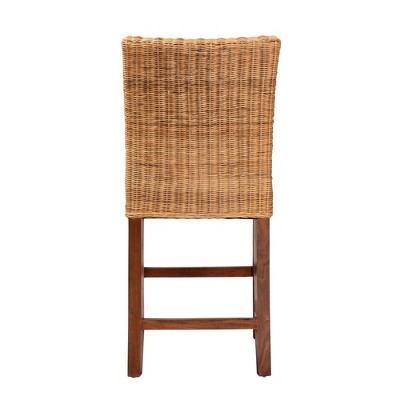 Racquel Mahogany Wood and Rattan Counter Stool in Walnut Brown
