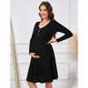 Women's Maternity V Neck Dress Casual Long Sleeve Knit Midi Sweater Dress with Pocket Photoshoot Baby Shower - 3 of 4