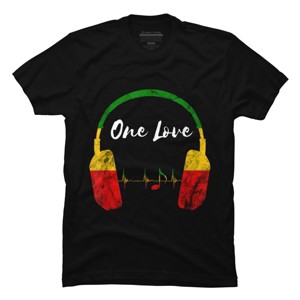 Adult Design By Humans Headphones Jamaican Pride One Love By T-Shirt - 1 of 2