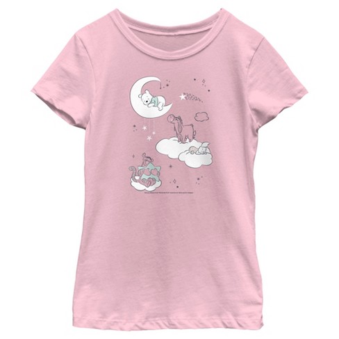 Girl's Winnie The Pooh Sleepy In The Night Sky T-shirt - Light Pink ...