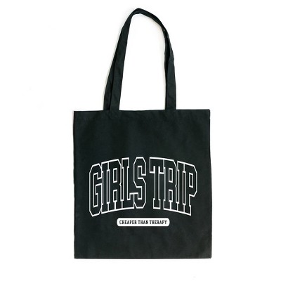 City Creek Prints Girls Trip Varsity Canvas Tote Bag - 15x16 - Black