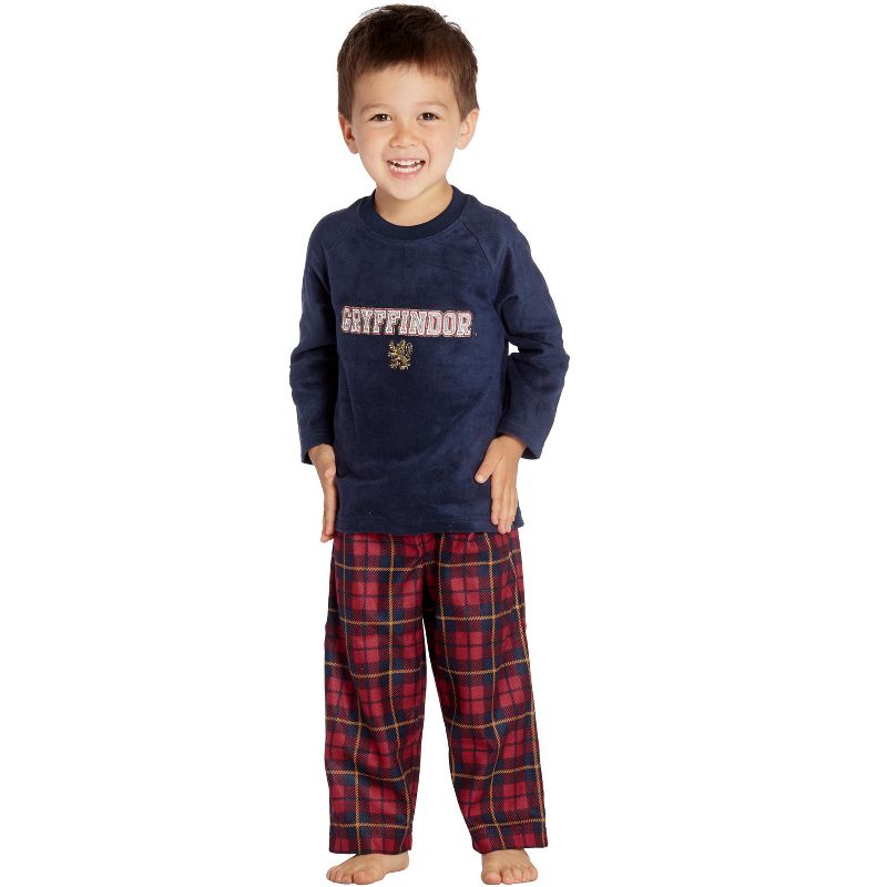 Harry Potter Gryffindor Lion Christmas Plush Holiday Toddler Plaid Pajama Set, 1 of 4