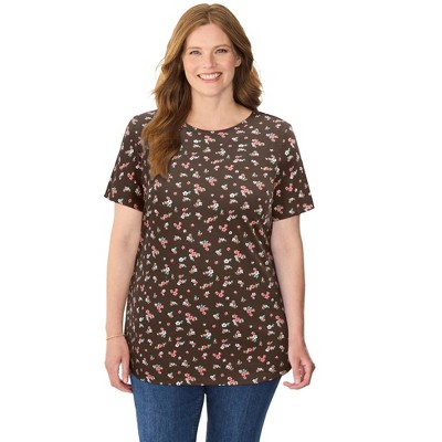 Woman Within Perfect Printed Short-Sleeve Crewneck Tee