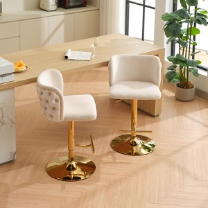 VYNXARIA Swivel Barstools Adjusatble Seat Height£¬ Classic Velvet Upholstered Bar Stools with the whole Back Tufted,Beige, Set of 2 - 1 of 4
