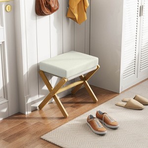 Folding Rectangle Standard Tufted Upholstered Ottoman Stool With Solid Wood Legs - 1 of 4