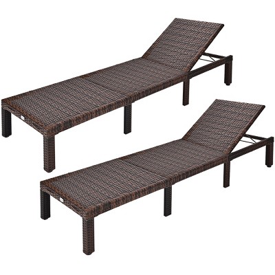 Brown PE Rattan Outdoor Chaise Lounge with Red Cushions