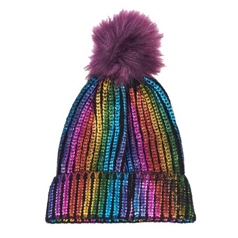Charles Albert Girl's Metallic Pom Beanie - Kids Winter Hat in Multicolor