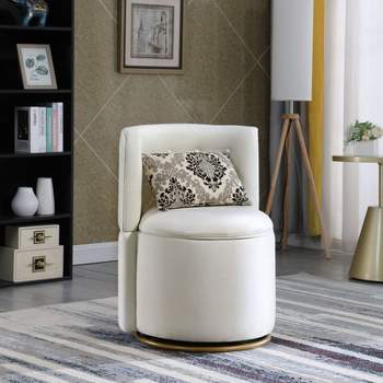 Relax 360° Round Open Back Velvet Swivel Club Chair,Velvet Swivel Chair with Storage Gold Metal Base Including 1 Pillow-Maison Boucle